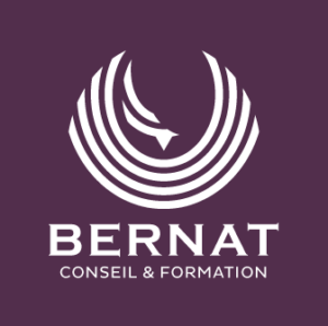 le logo de bernat conseil et formation représentant un phœnix blanc sur fond violet