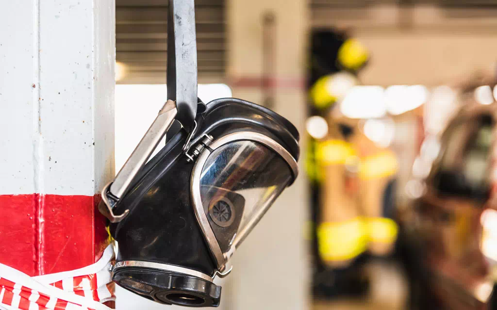 photo d'un masque à gaz lors d'une formation appareil respiratoire isolant