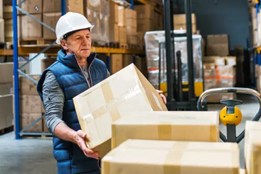 Un homme manipule des cartons pour représenter la formation E-learning gestes et postures